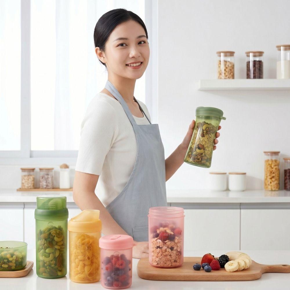 Leak-Proof Food Storage Cup Silicone with Scale Sealing Canister Detachable Lid Airtight Seal Oat Cup Refrigerator Storage