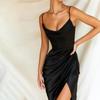Spaghetti Strap Women Dress Satin Sleeveless Solid Corset Summer Bodycon Dress Elegant Party Club Split Long Dress