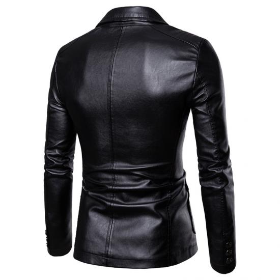 2024 Spring Autumn Fashion New Men's Lapel Leather Dress Suit Coat / Male Business Casual Pu Blazers Jacket