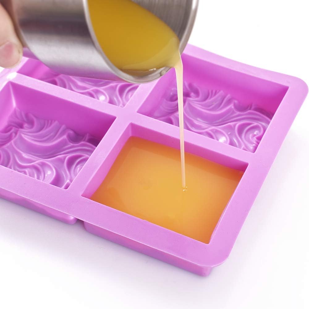 Dicke Silikon Rechteck Seifenformen, DIY Handgemachte Seifenformen mit Ozeanwellenmuster für Milchseife Gelee Pudding Mousse Form