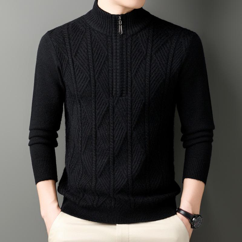 Men's Thick Warm Half-Zip Knit Sweater - Business Casual Pullover for Autumn/Winter