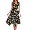 Women's Casual Fashion Round Neck Sleeveless Floral Print Irregular Hem Midi Dress