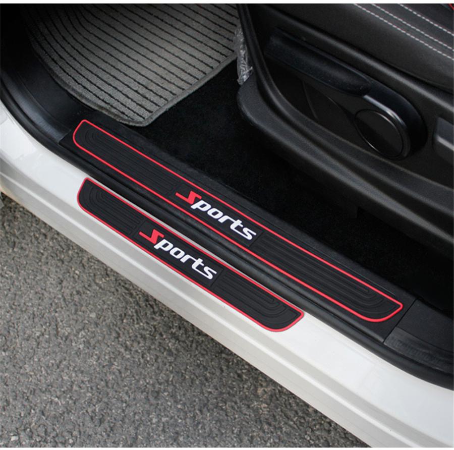 4pcs Sport Style Car Door Scuff Sill Cover Panel Step Protector Rubber Guard Pad