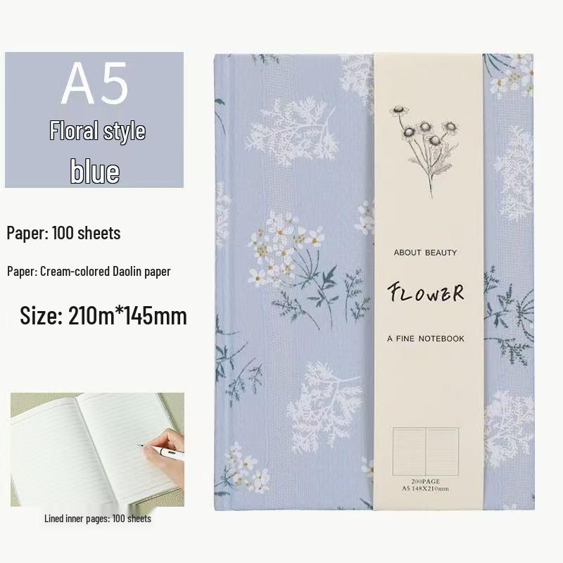 A5 Cloth-Textured Hardcover Notebook with Custom Embroidered Logo and Fresh Style Pattern