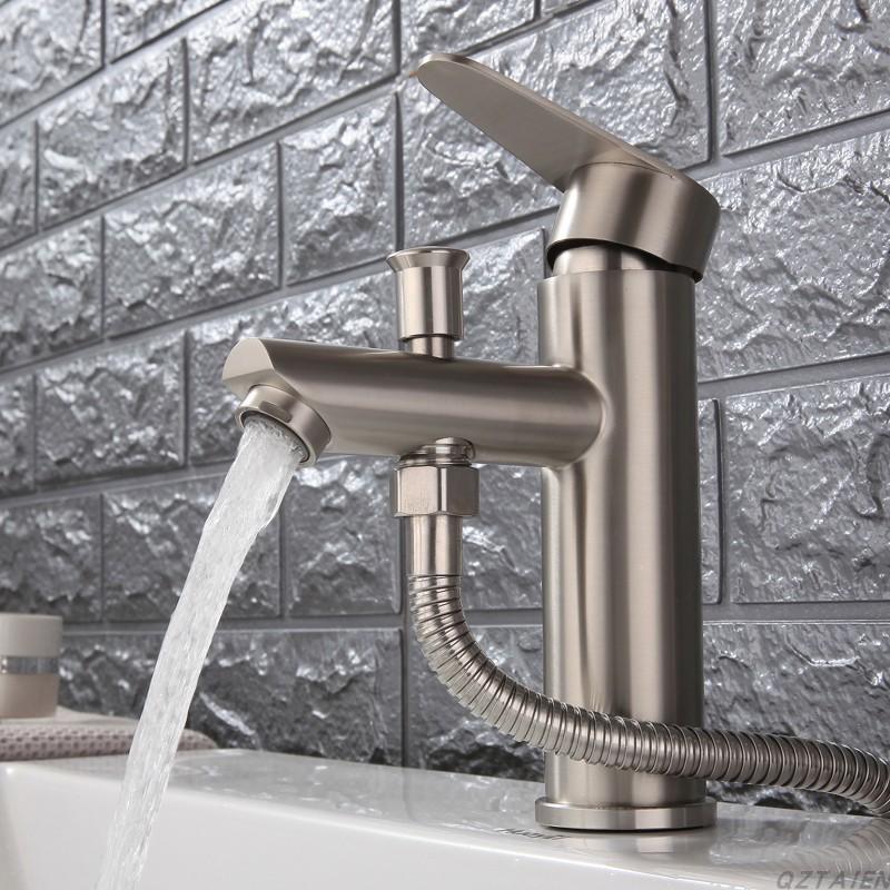 304 Stainless Steel Pull-up Dual-purpose Washbasin Hot and Cold Faucet Bathroom Cabinet Basin Multifunctional Faucet for Household Use