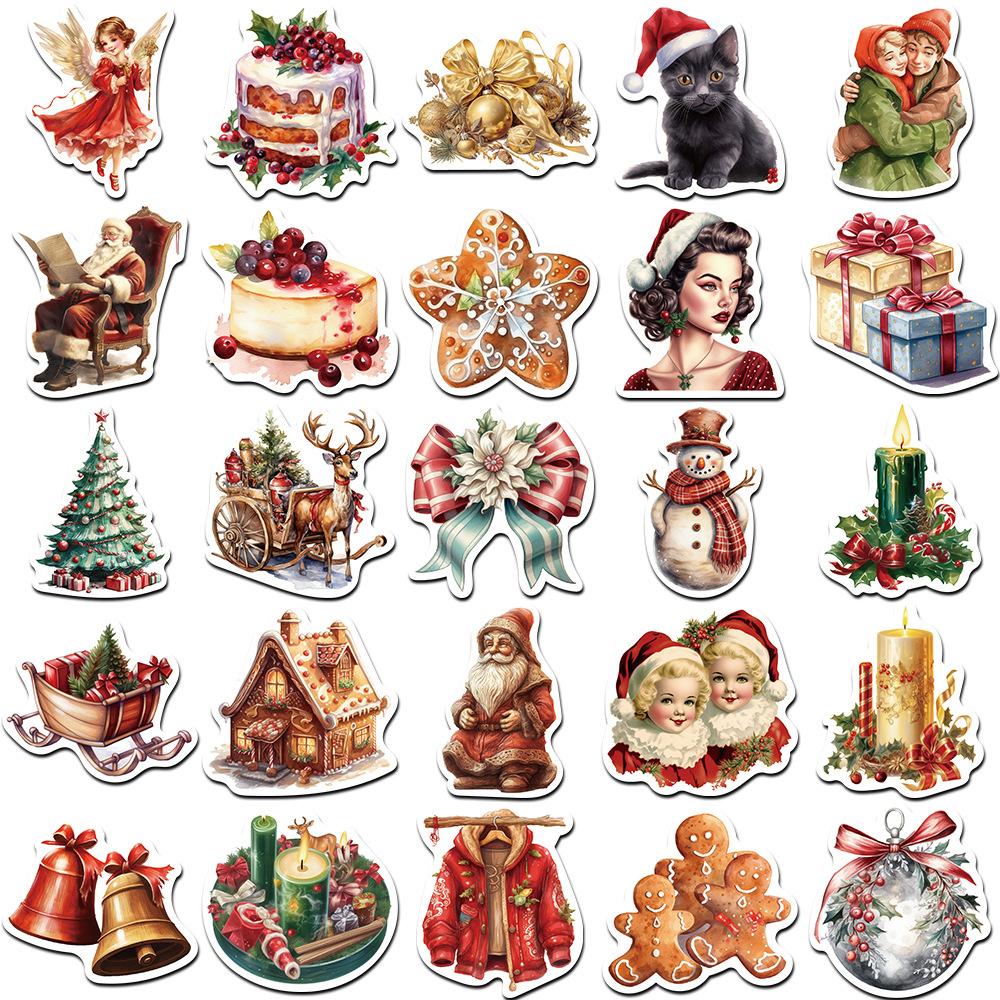 10/30/50pcs Vintage Christmas Caretoon Stickers Aesthetic Decals DIY Skateboard Guitar Notebook Car Cute Decoration Sticker Pack