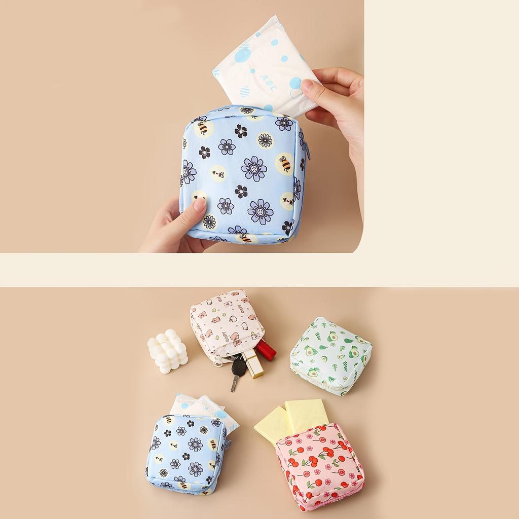 Cute Squeeze Privacy Sanitary Pouch - Multifunctional Large Capacity Zipper Storage Bag for Coins, Makeup & Travel Essentials