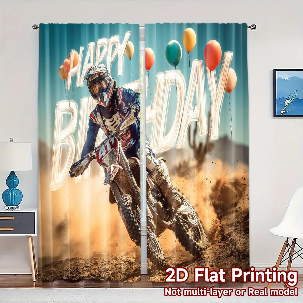

Set Of 2 Flat Printing Curtains Without Rod Birthday Thrill Popular Fashionable Fabric All Seasons Ldeal Curtain Made Polyester W100*H70(CM)-Hooks&2PCS