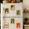 Decorative Refrigerator Magnets 1/5/6Pcs Drinking Animal Cat Magnet Vintage Wooden Frame with Fridge Home Kitchen Office Decoration Lover Gift