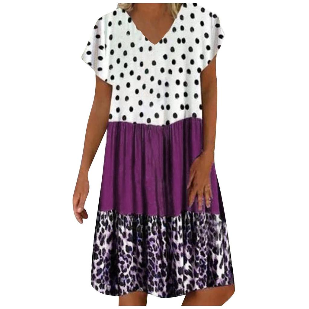 Women's Summer Casual Fashion Loose Printed Short Sleeve 2022 V-Neck Dress
