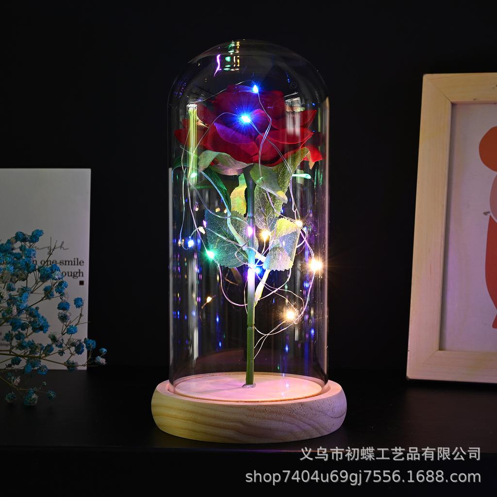 Valentine's Day Gift Glass Cover Immortal Rose Soap Flower Gold Foil Rose Light Luxury Home Decoration