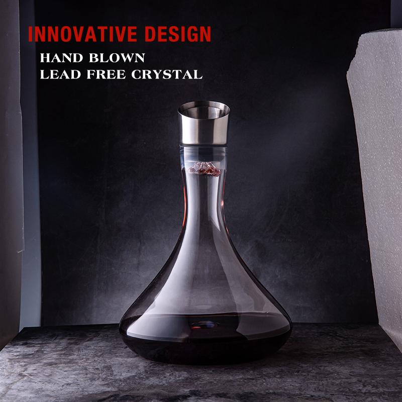Wine Decanter, Wine Aerator with Built-in-Aerator Stainless Steel Filter, Hand Blown Lead-free Crystal Glass Wine Decanters