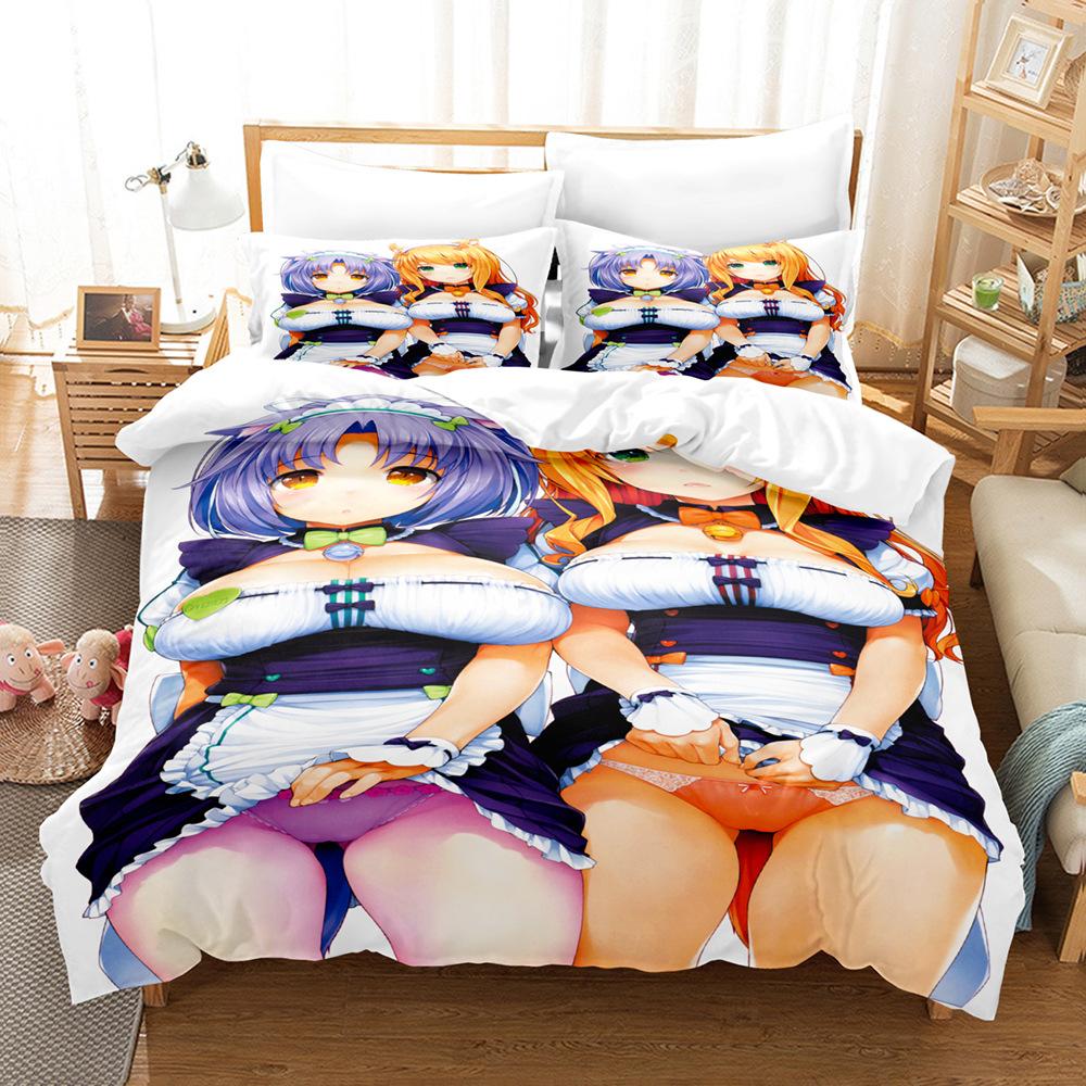 Digital Printing Chemical Fiber Sexy Beautiful Women Bedding Three-Piece Set, Starting From Approval