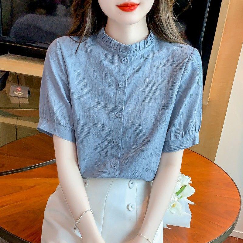 

Летняя женская рубашка из чистого хлопка с жаккардовым узором, не стареющая - Модная, универсальная и элегантная 2XL павлин голубой