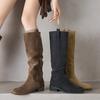 Fashion 2025 Autumn Women Boots Cow Suede Leather Women Shoes Round Toe Slip-on Knee High Boots Western Modern Ladies Boots