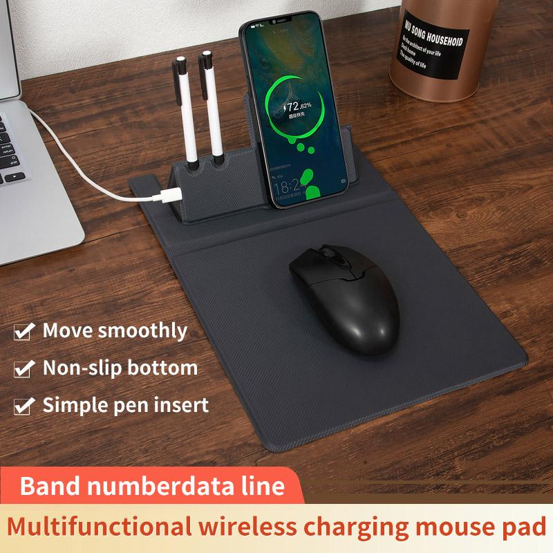 

Foldable PU Leather Laptop Mouse Pad 15W Wireless Phone Charger with Pen Holder As Shown A