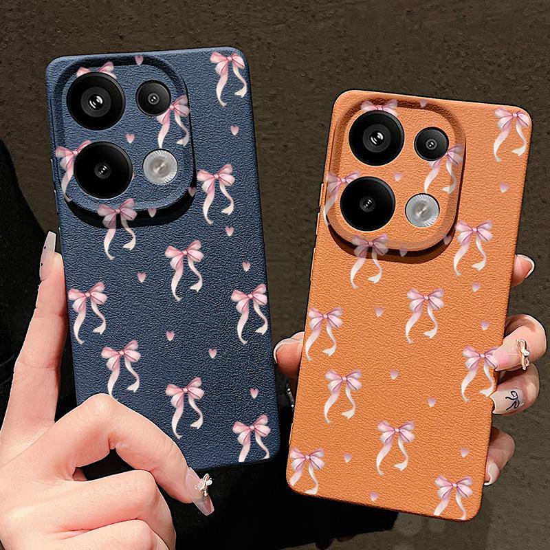 Bowknot Print TPU Weiche Leder Textur Fall Für Xiaomi 13T Pro Poco X6 M6 Redmi Hinweis 14 13 Pro 12 11 Objektiv Schutz Stoßfest Matte Schlank Telefon Abdeckung