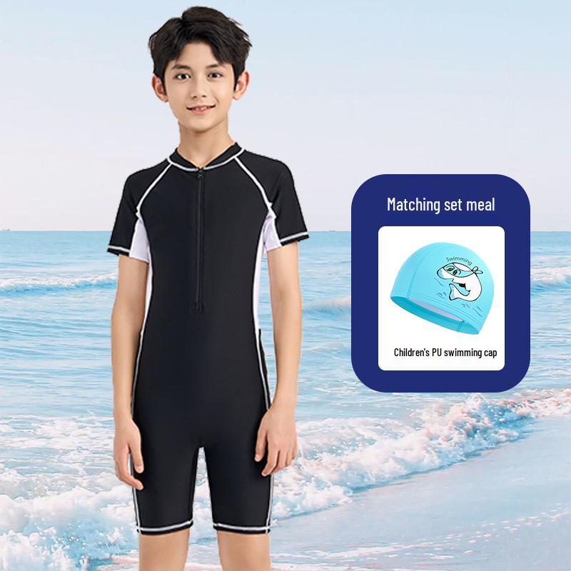 2025 New Boys' One-Piece Swimsuit: Sun Protection & Professional Training Wear for Medium & Large Kids