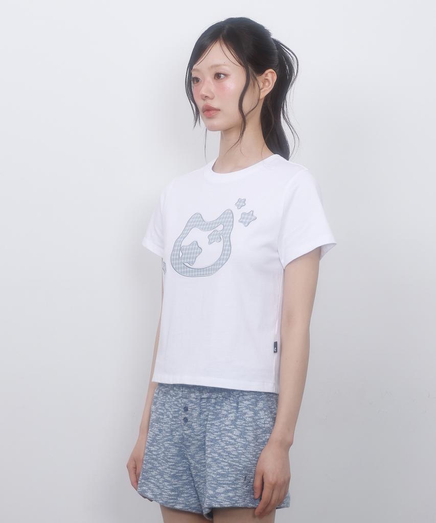 LMR Cat Symbol Applique Short Sleeve T-Shirt White