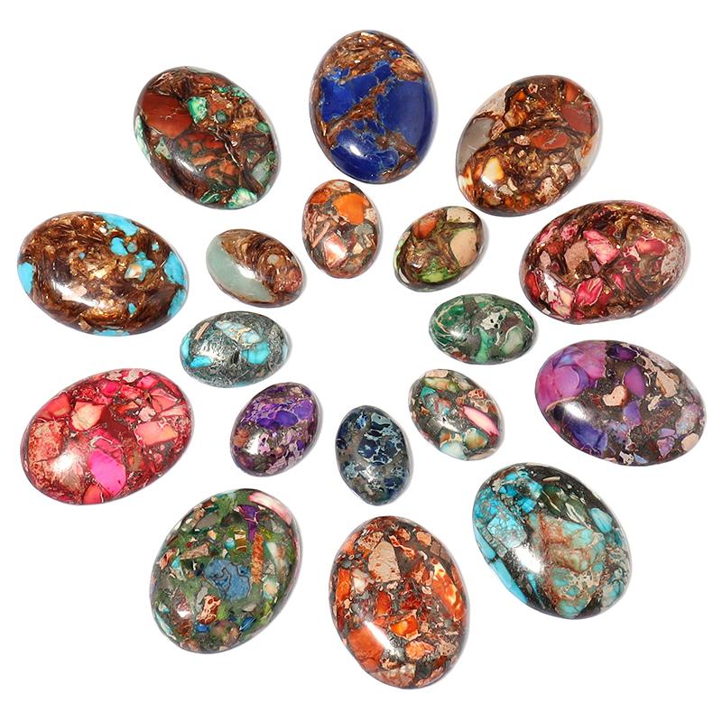 2pcs/lot Natural Stone Cabochon Colorful Imperial Jasper Oval Beads Gemstone Cabochon For DIY Necklace Rings Jewelry Accessories