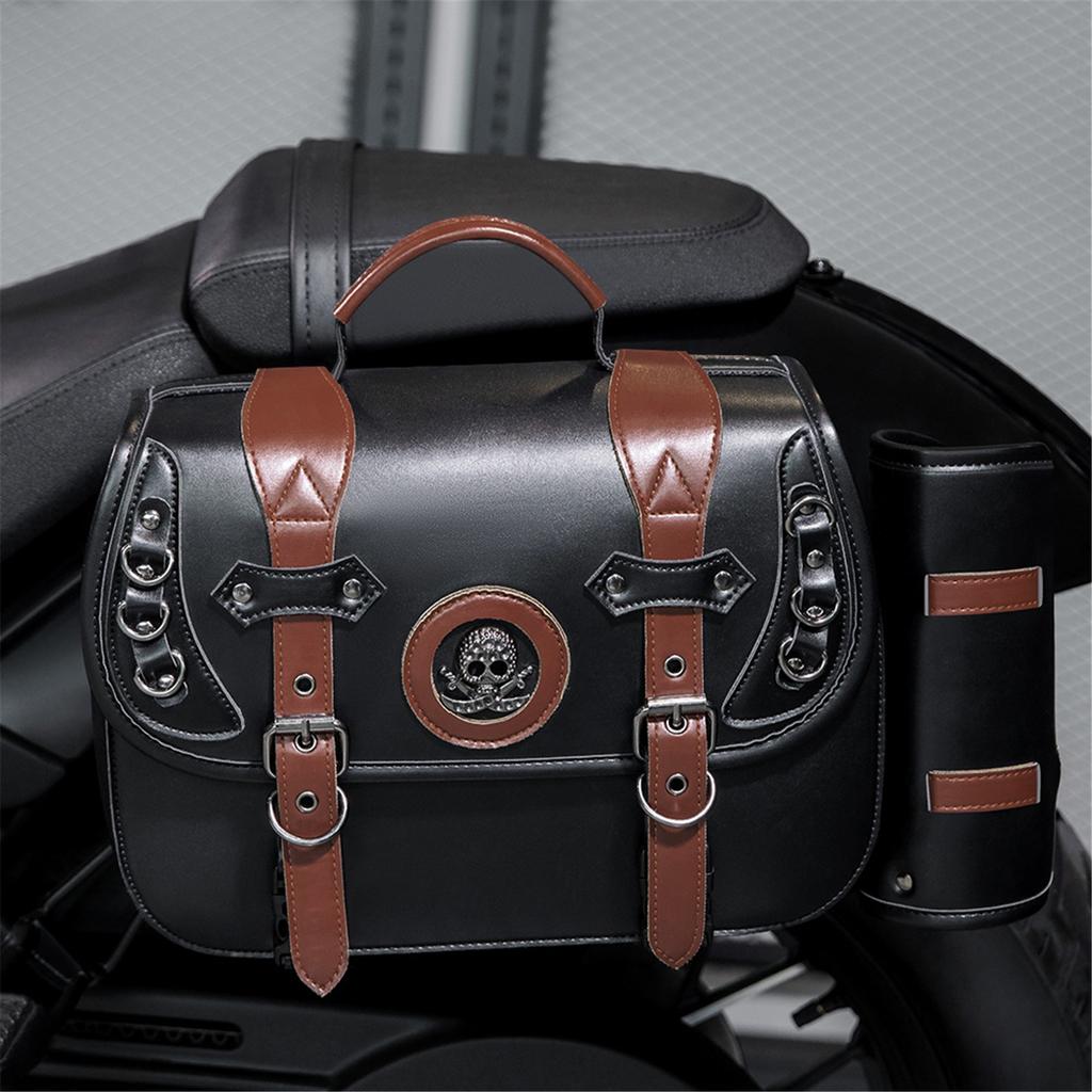Large Capacity Motorcycle Saddlebags PU Leather Waterproof Side Bag Vintage Style Side Bag for Bike  Enthusiasts