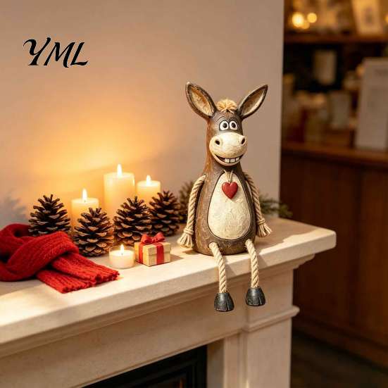 Unique Housewarming Gift Donkey Shelf Sitter Resin Figurine, Dangling Leg Farm Animal Statue, Rustic Stable Craft Ornament Country Table Edge