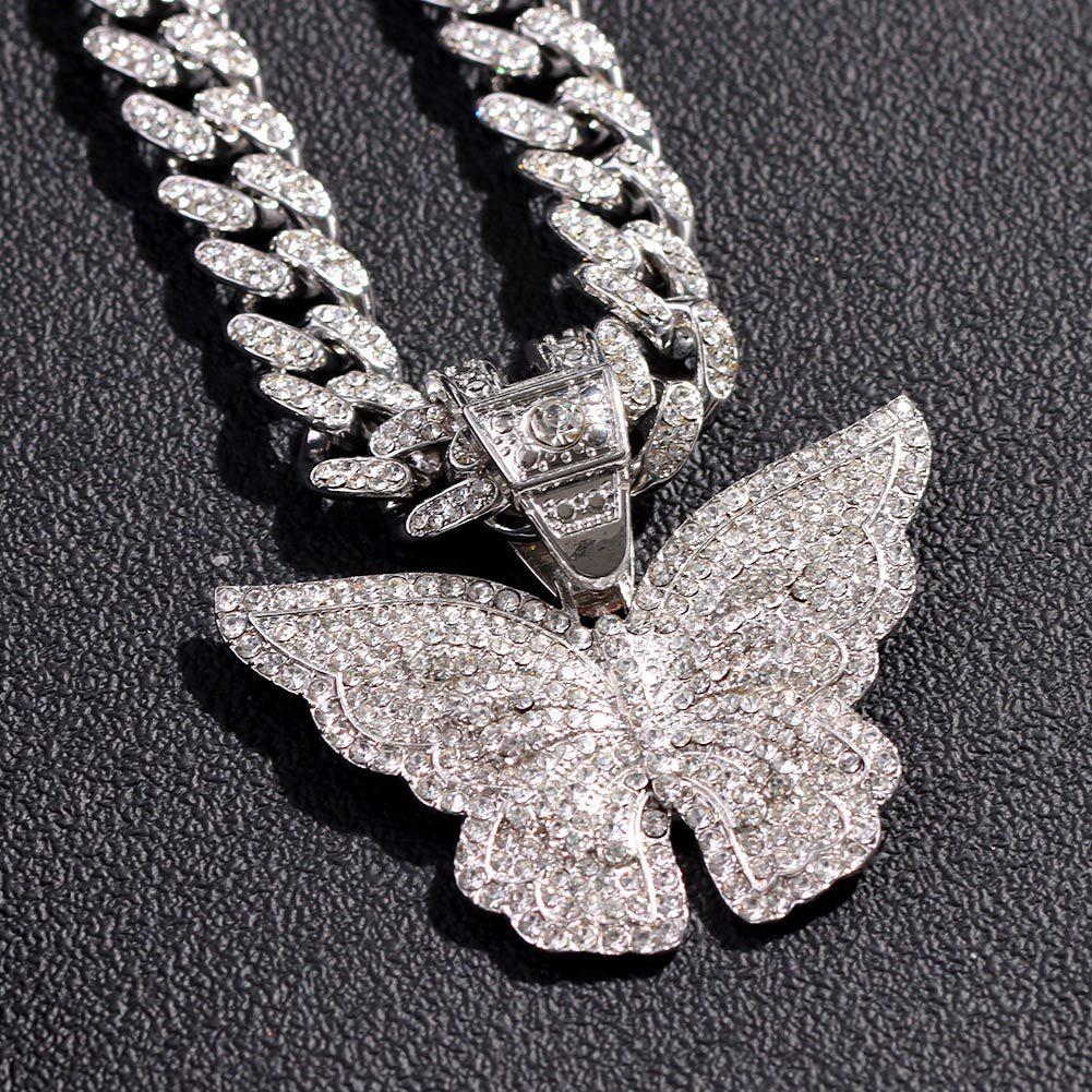 Cuban Chain Necklace European and American Cross-border Jewelry Punk Exaggerated Diamond-encrusted Big Butterfly Necklace