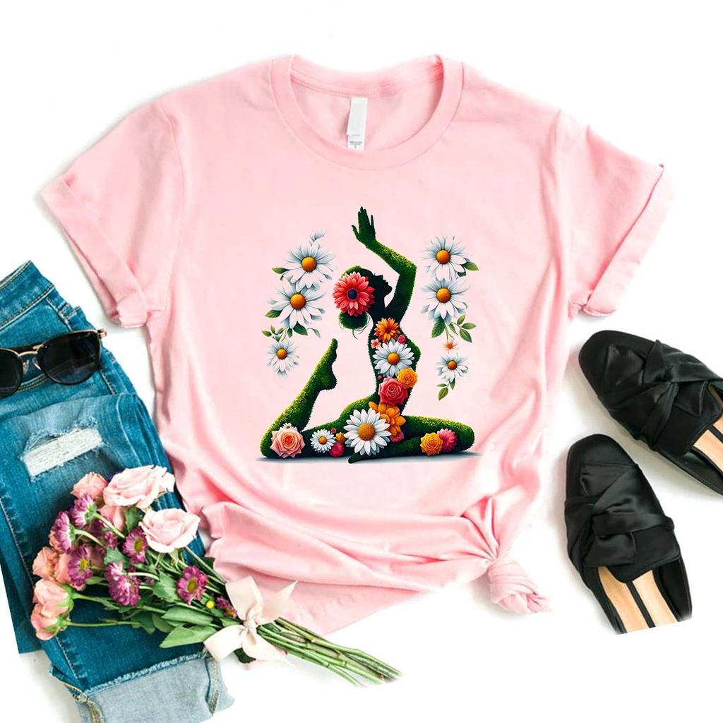Funny Tshirt Girls Floral Yoga Butterfly Print Pink T Shirt Unisex Meditation Tshirt Femme Aesthetic Clothes Funny Tshirt Female