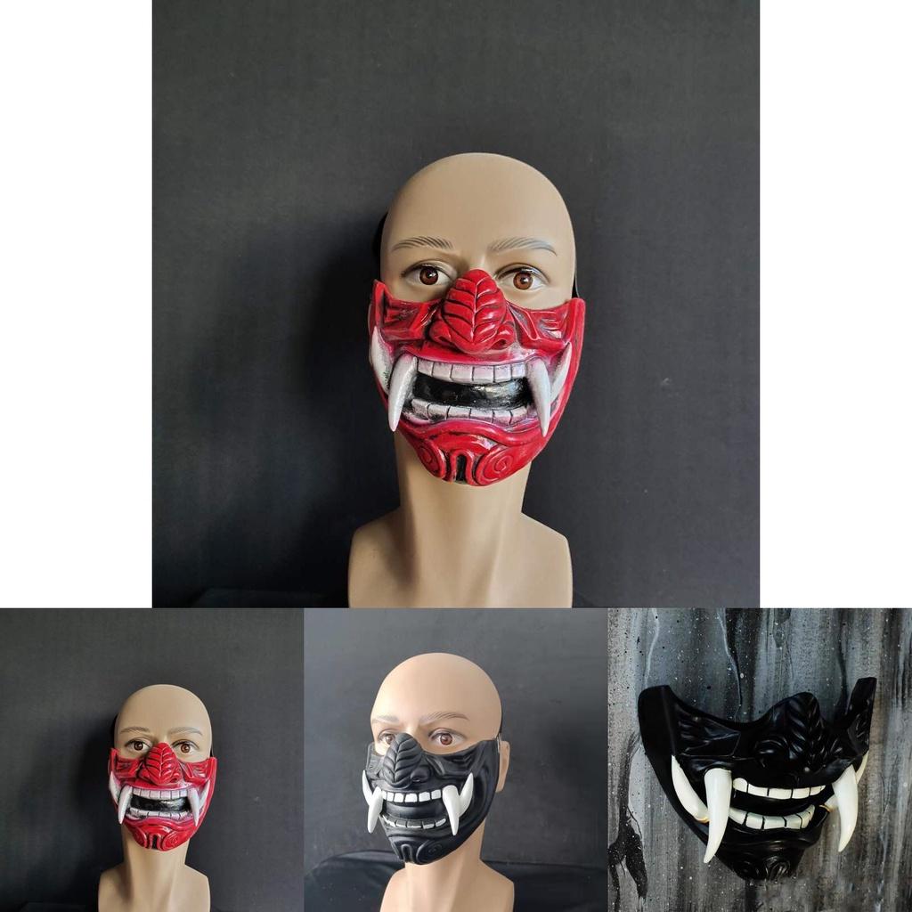 Djävulskrigare Hannya Halvansikte Latexmask Halloween Kostymrekvisita Skräckinjagande Cosplayrekvisita