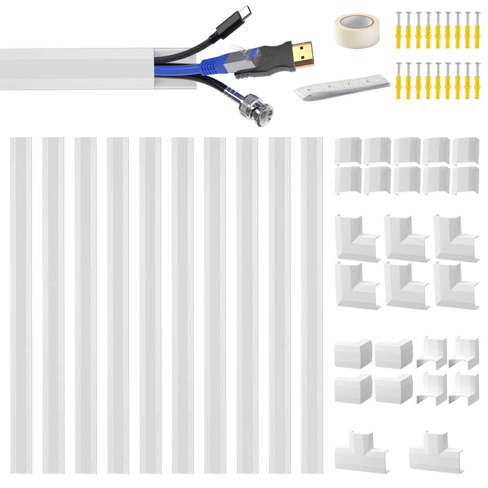 

Кабель-канал с двусторонним скотчем, Скрытый кабель-канал, Крышка для кабелей, Крышка для электрических проводов, Изготовлен из нового материала 2025 года, Более устойчив к давлению