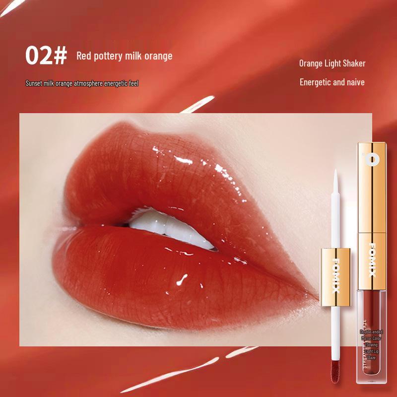 FOMIX Double-Headed Mirror Gloss: Hydrating, Non-Sticky, High-Shine Lip Glaze for Plump Lips.