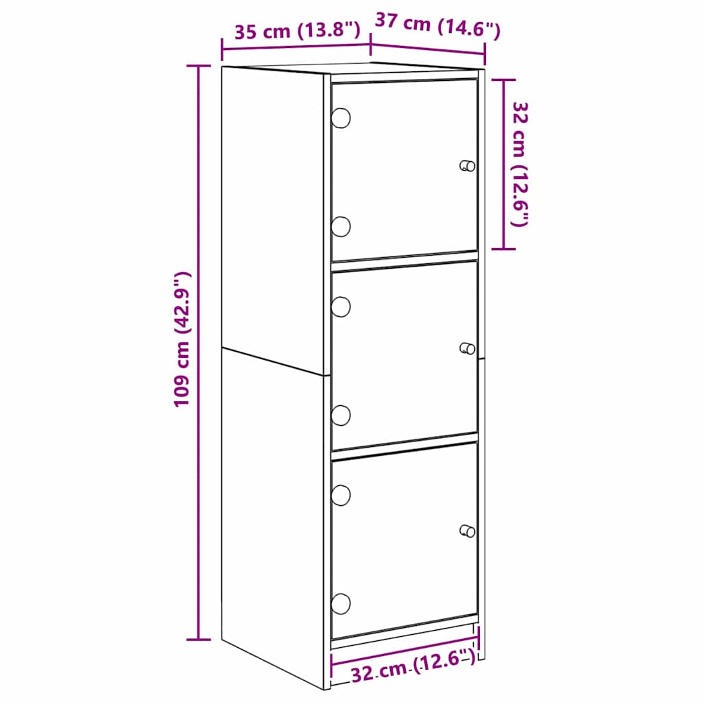Highboard In Black Oak Look 35 X 37 X 109 Cm Particleboard
