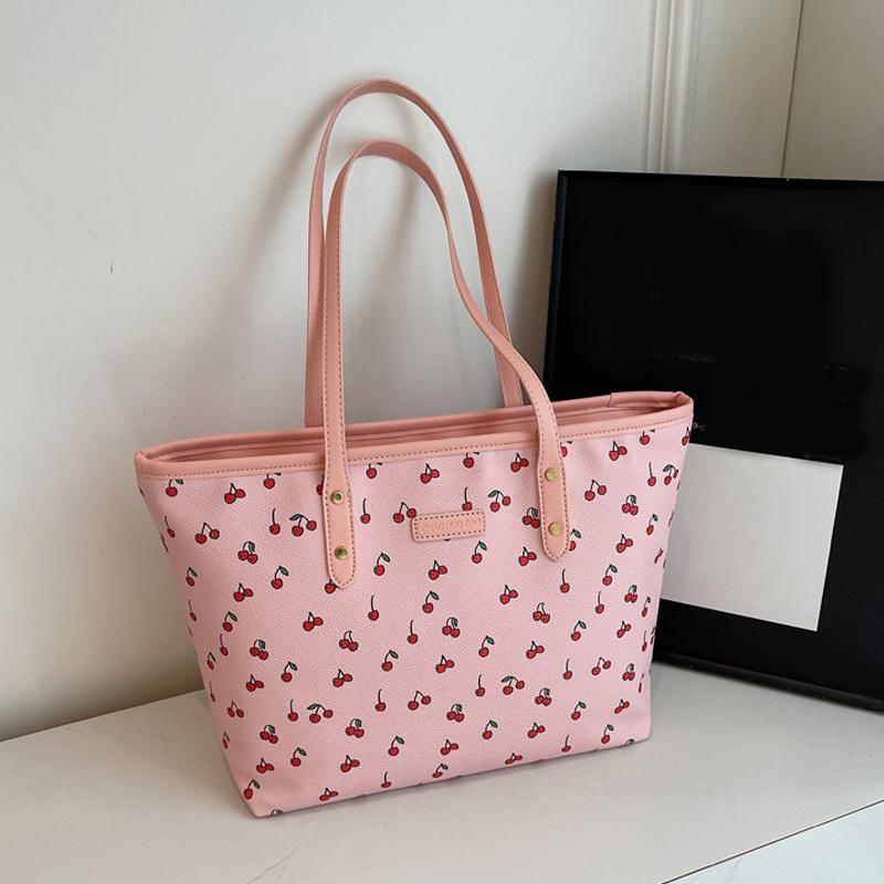 

Yogodlns Cute and Sweet Cherry Print Tote Bag Niche Fashion Large Capacity Versatile Shoulder Bag For Women Travel Handbag Purse 39x12x26cm розовый