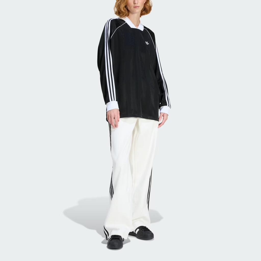 Adidas Originals 3-Stripes Jacquard Loose V-Neck Pullover Long Sleeve T-Shirt Women tops KD2897