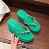 2026 Summer New High-heeled Flip Flops Women's Rhinestone Chain Pendant Thick Bottom Fashionable Clip On Sandals Beach Slippers
