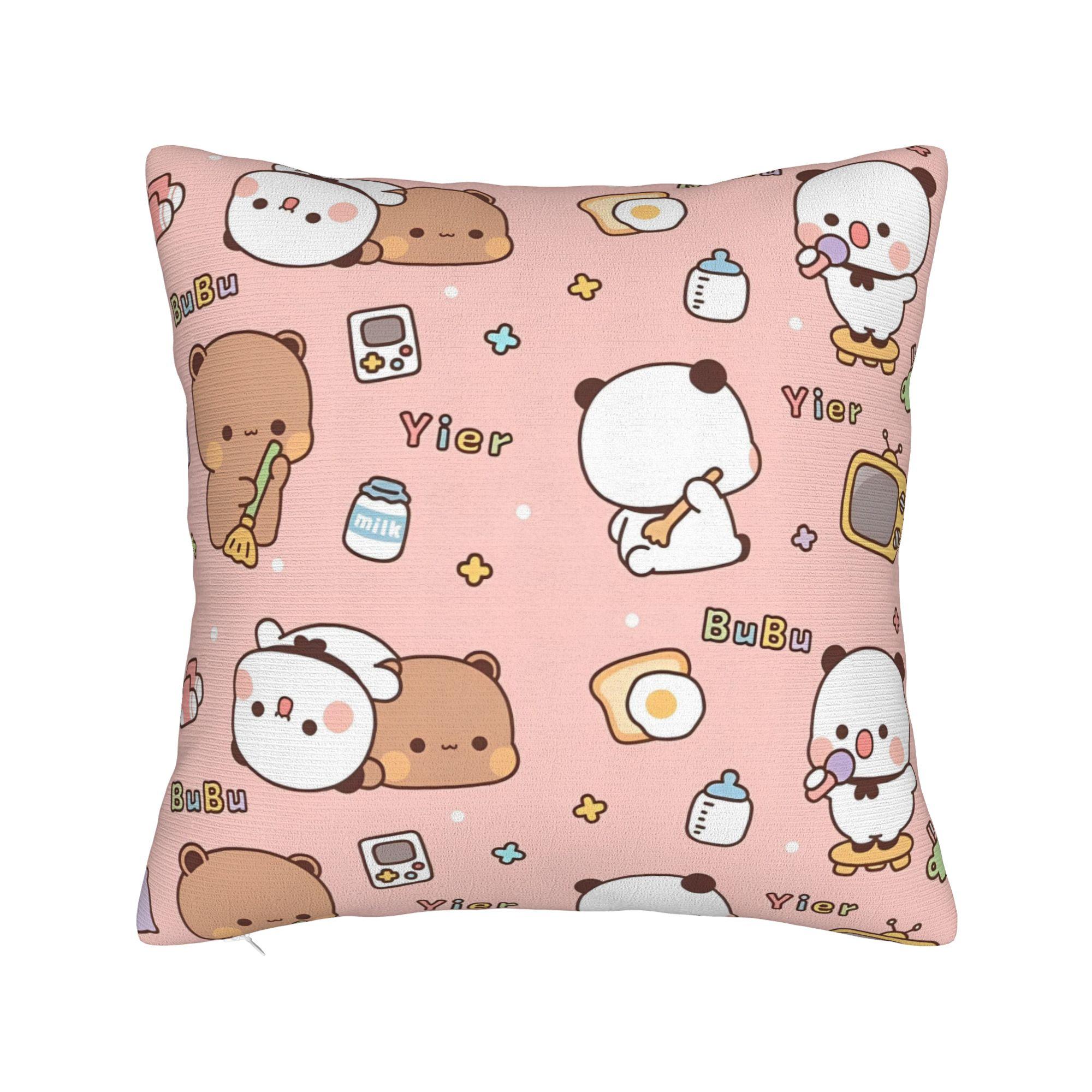 

Bubu Dudu Pink Square Pillow Covers Polyester Sofa Cartoon Bear Cushion Case Funny Home Decoration Pillow Cover 4545 30x30cm 12x12in