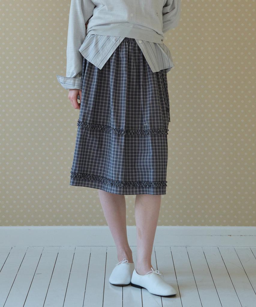 Tudment Check Tiered Skirt Navy