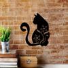 1pc Black Cat Metal Wall Art Floral Accents Home Decor 15.74 Inch for Living Room Bedroom Kitchen Outdoor Cat Decoration
