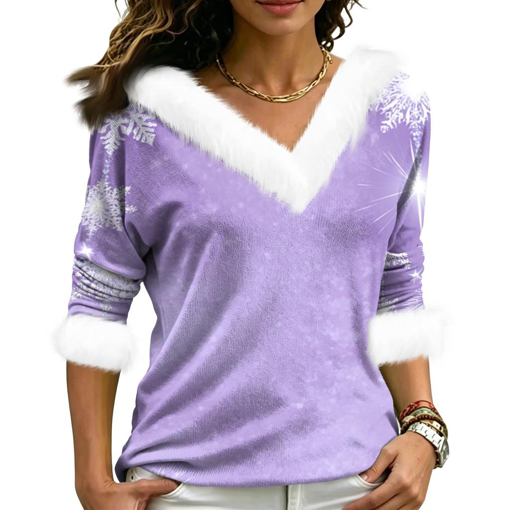 Women's Christmas V-Neck Top Elegant Cut for Party Date and Casual Wear