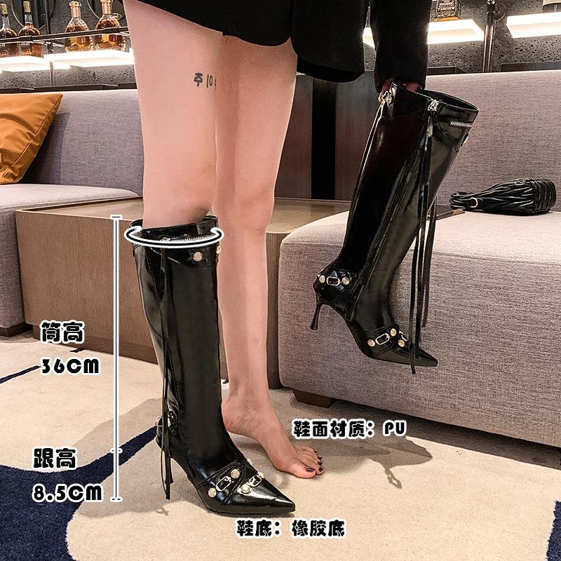 Sexy Knee High Boots Winter Boots Brand Design Super High Thin Heels with Rivet Retro Fashion Cool Women Shoes Big Size 46