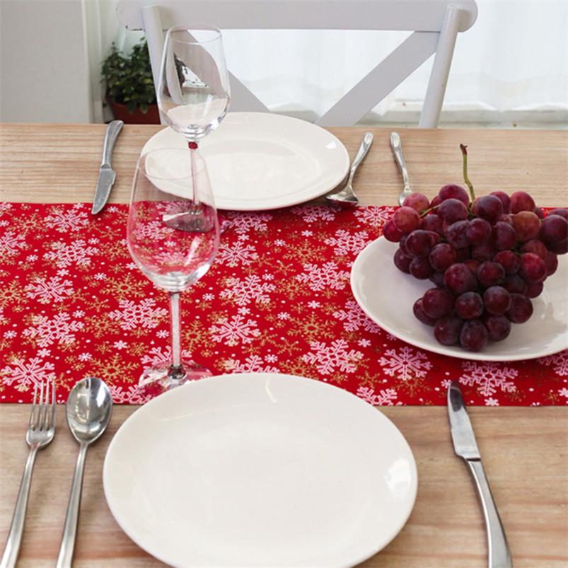 New Year Home Dec Ration Xmas Table Flag Holiday For Dining Tables Snow Printed Xmas Decor
