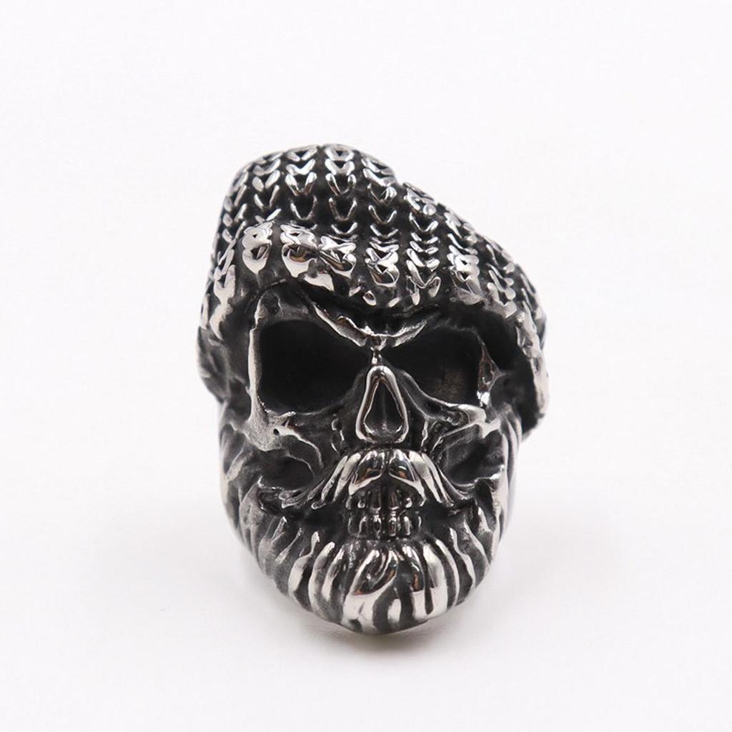 European-American Retro Stainless Steel Beard Skull Ring - Punk Festival Gift, Hip Hop Accessory