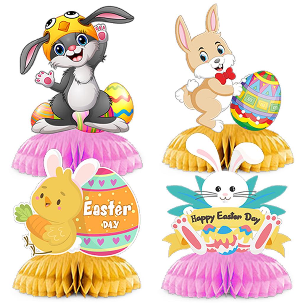 Set Of 4, Easter Party Decoration Rabbit Egg Honeycomb Ball Ornament Tabletop Arrangement Honeycomb Table Swing
