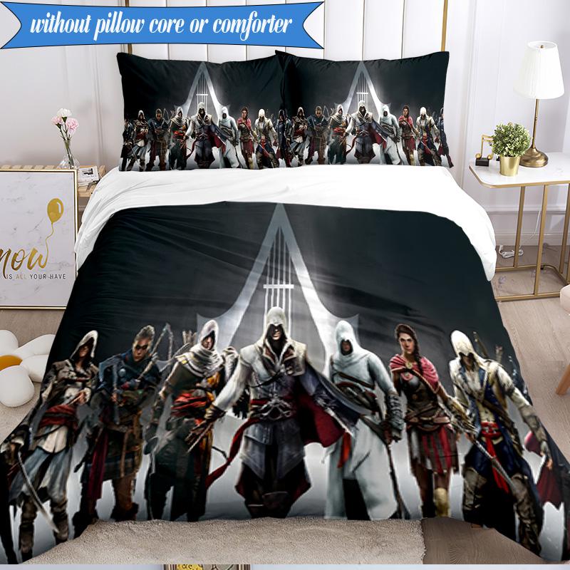 3PCS Assassin Game Bedding Set Duvet Cover Closure Includes 1 Duvet Cover & 2 Pillowcases for All Seasons Bedroom Decor Christmas Fan gifts