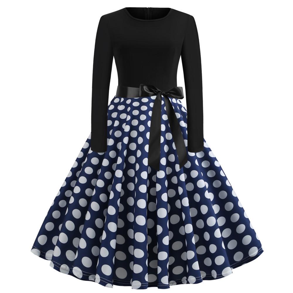 

Платье в стиле ретро с длинными рукавами и круглым вырезом с цифровым принтом Large (L)