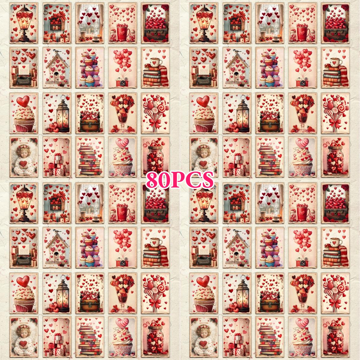 

80 Sheet Valentine S Day Postcards Romantic Heart & Sweet Treats Vintage Pastel for Handwritten Messages Cake Balloon Decoration