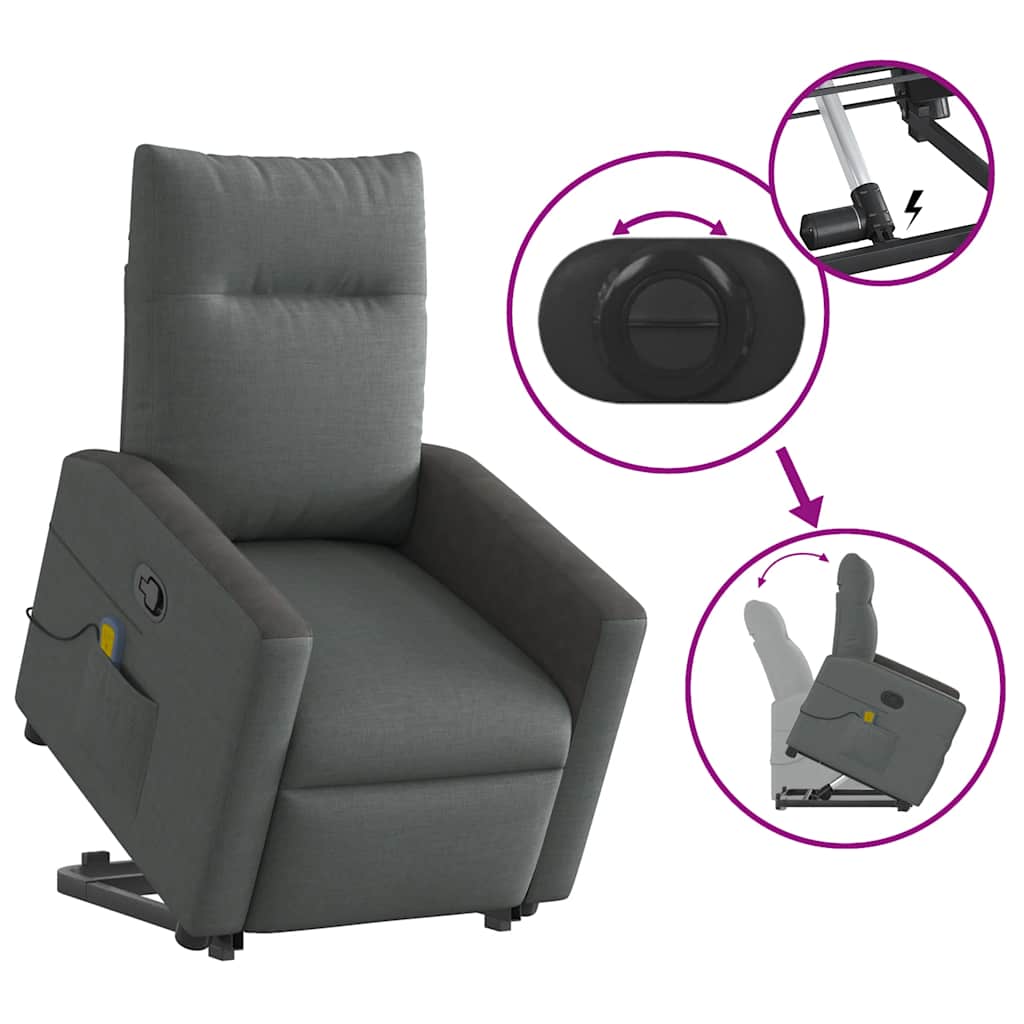 Massage Recliner with Rising Function Dark Grey Fabric