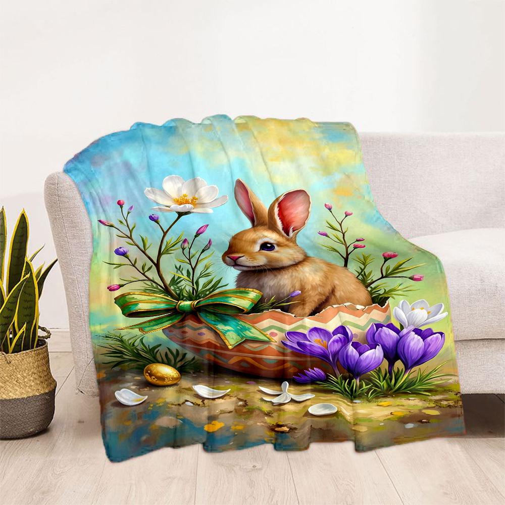 Easter Bunny With Flowers Blanket,Suitable for sofas, offices, travel, living rooms, gift for friends and family,Suitable for all seasons.