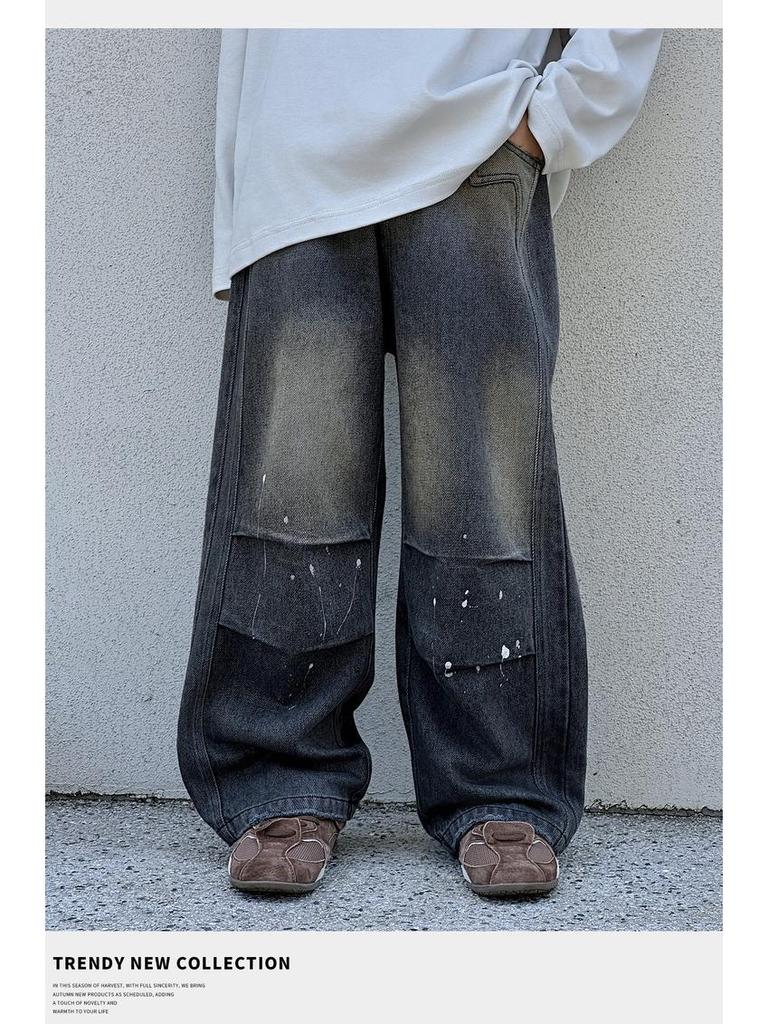 Autumn 2025 Boys' Loose Korean Style Retro Distressed Straight-Leg Jeans