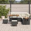 Ensemble de 8 pièces de canapé de jardin avec coussins noir en rattan poly acacia, Ensemble de salle à manger de jardin 3363170
